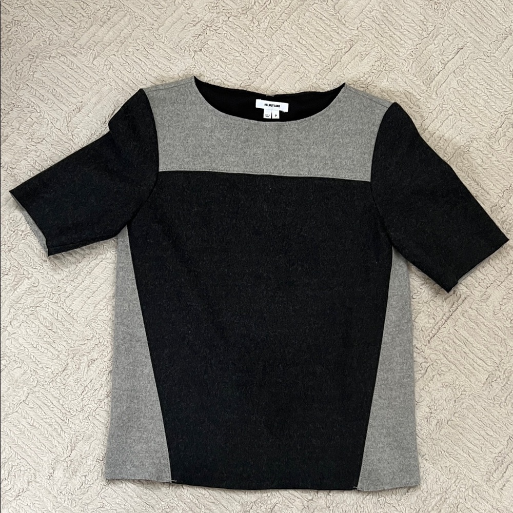 Helmut Lang wool blend half sleeve grey colorblock sweater pullover top,Size P S